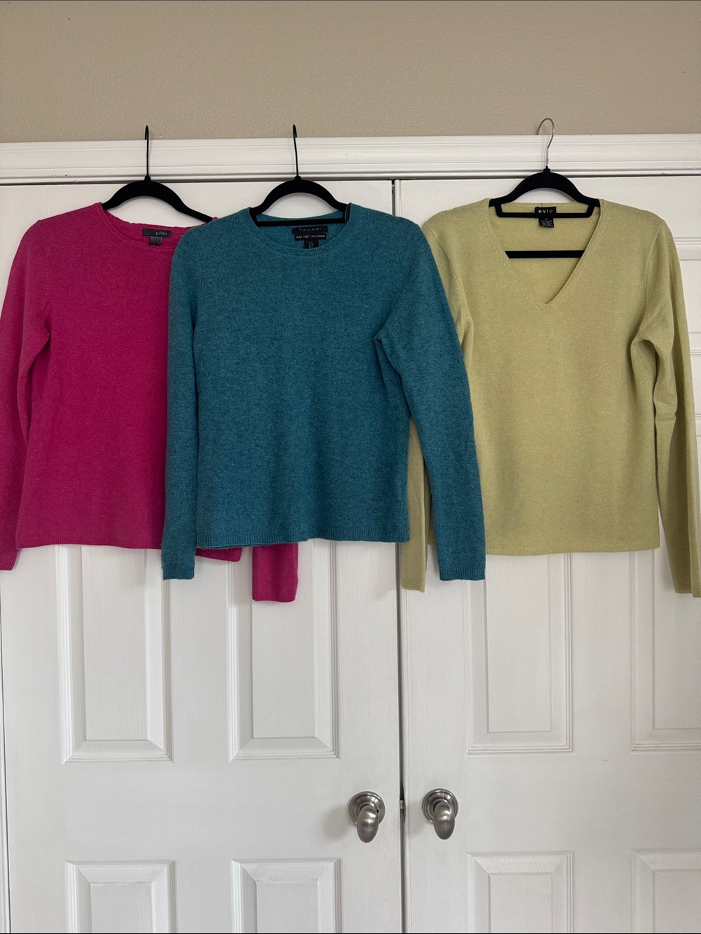 Tahari Women’s Sweater Set — Pink, Teal, Light Green